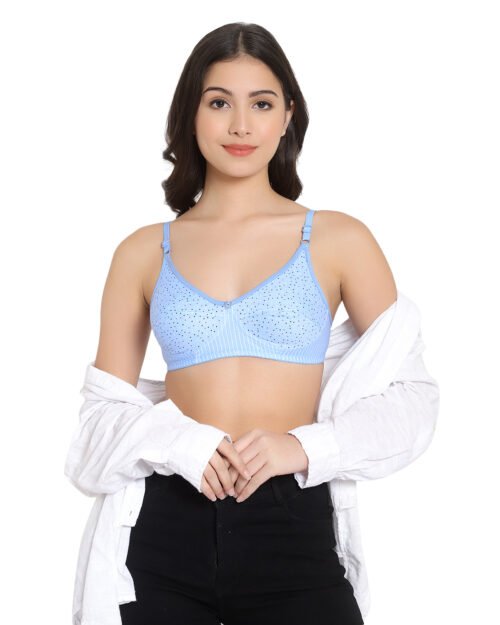 Sarita Printed Cotton Blend Bra Combo (Pink, Skin, Blue) Pack of 3